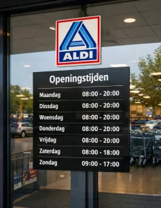 Home Vooraanzicht van een Aldi-supermarkt in Huizen met een moderne entree.