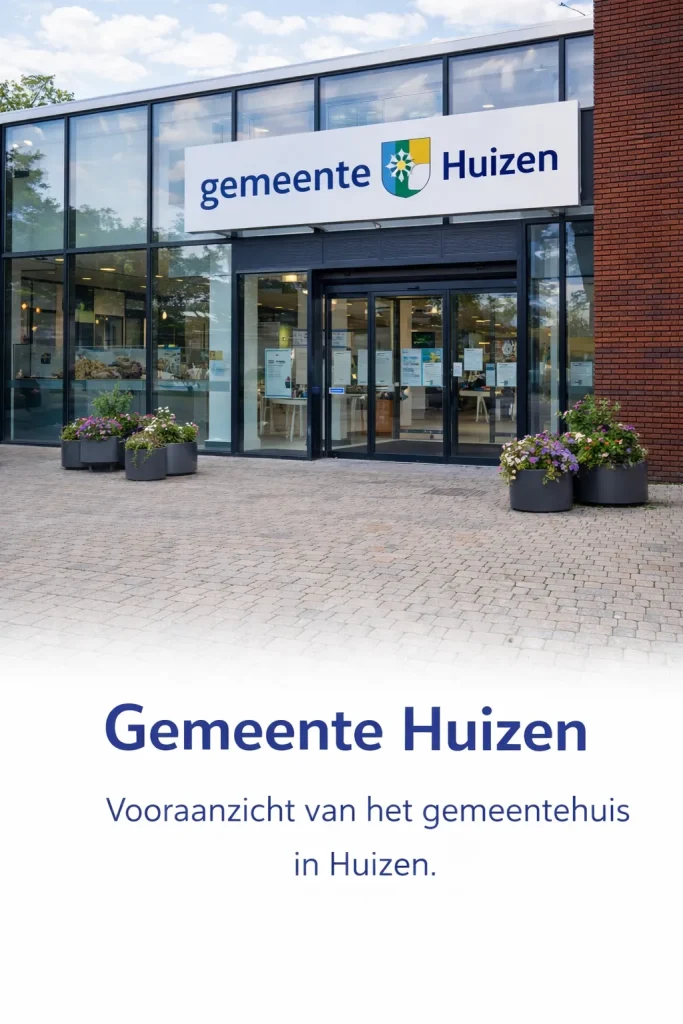 Vooraanzicht van het gemeentehuis in Huizen.
