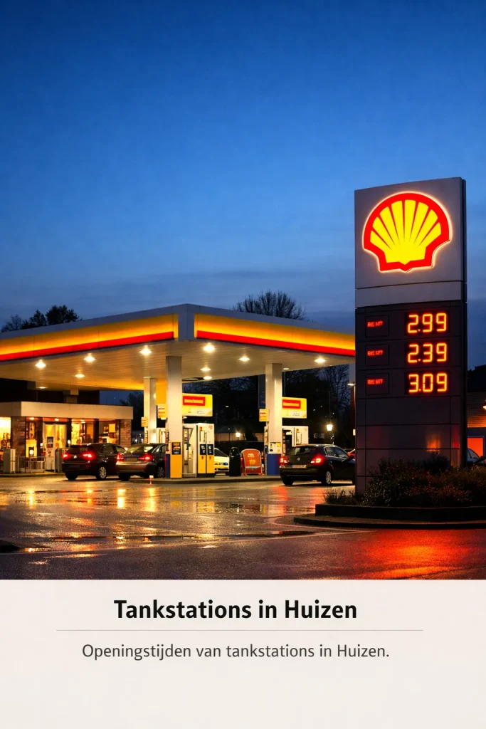 Modern tankstation in de avond.